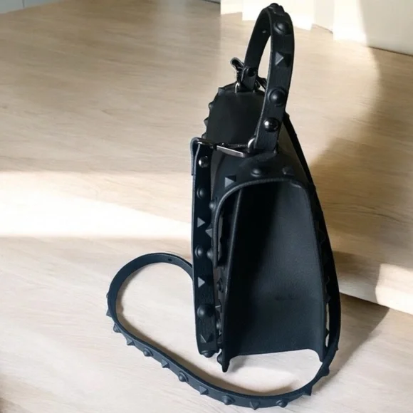 Rivet Jelly Tote Crossbody Shoulder Bag Tote Black Curved Handle9.5” x 7.5…